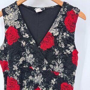 Y2K Babydoll Dress Empire Waist Floral Roses Womens Size L Lace Romantic Stretch